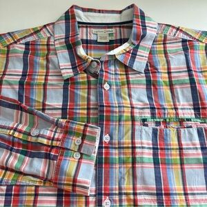 Carbon2Cobalt Men’s Plaid Primary Colors Long Sleeve Button‎ Down Large